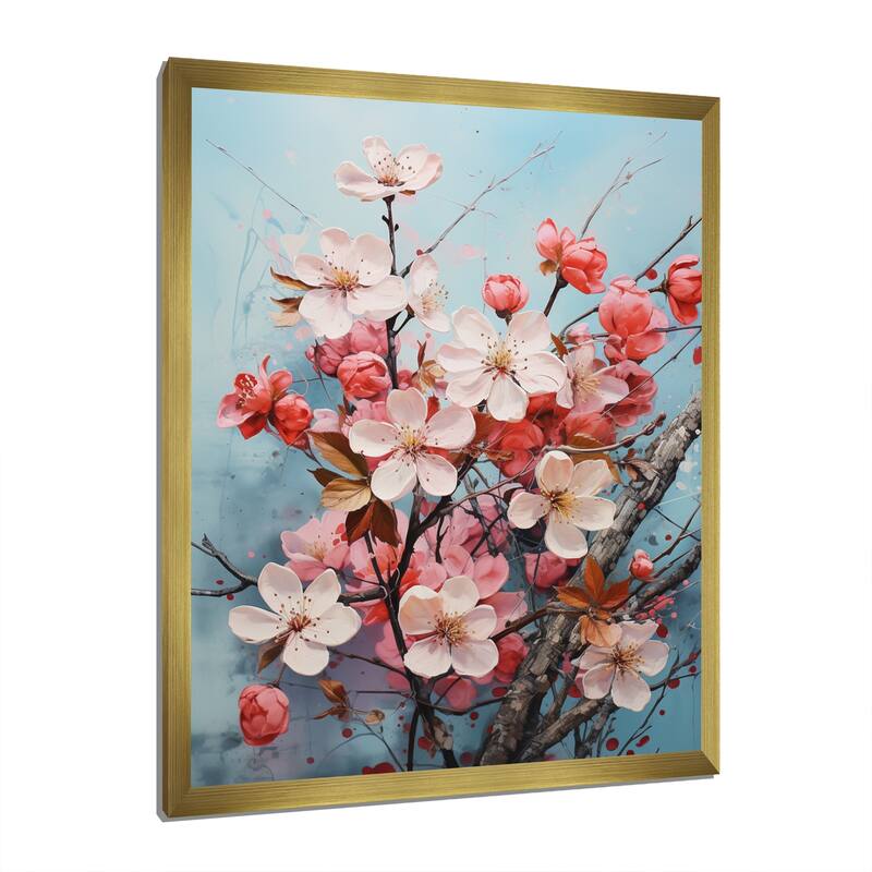 Designart "Pink Apple Blossom Collage IV" Apple Blossom Framed Wall Art
